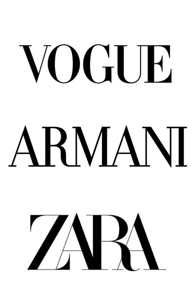 Logo Beispiele für Serifenschriften (Vogue, Armani, Zara)